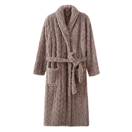 

Women Fleece Bathrobe Long Plush Robe Warm Waist Belt Super Soft Spa Long Sleeve Loungewear Nightgown with Pockets