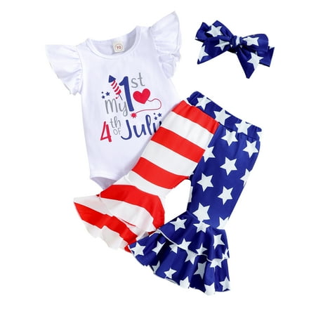 GRNSHTS My 1st 4th of July Baby Girl Clothes Toddler Infant Ruffle Sleeve Romper Tops+USA Flag Flare Pants+Headband Outfits12-18 Months
GRNSHTS My 1st 4th of July Baby Girl Clothes Toddler Infant Ruffle Sleeve Romper Tops+USA Flag Flare Pants+Headband Outfits12-18 Months