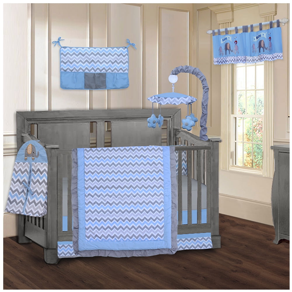 BabyFad Elephant Blue 9 Piece Crib Bedding Set Walmart