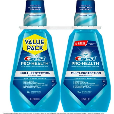 Crest Pro-Health Multi-Protection Refreshing Clean Mint Flavor Mouthwash, 33.8 fl oz, 2 count