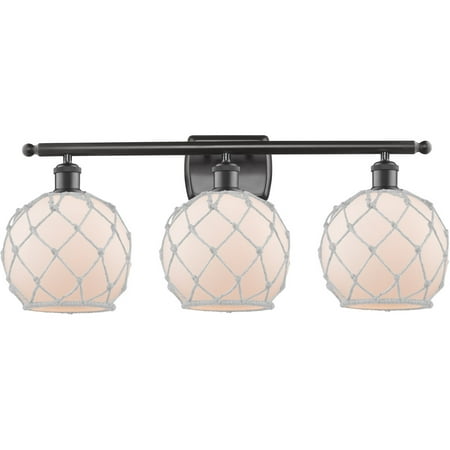 Oil Rubbed Bronze Tone Bathroom Vanity 26 Wide White with White Rope Glass Steel/Cast Brass Medium Base 3 Light Fixture
Oil Rubbed Bronze Tone Bathroom Vanity 26 Wide White with White Rope Glass Steel/Cast Brass Medium Base 3 Light Fixture