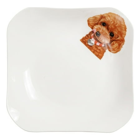 Pet Portrait White Porcelain Square Plate - I Love Poodles (Red)