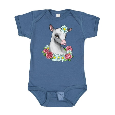 Inktastic Cute Goat with Roses and Daisies Gift Baby Boy or Baby Girl Bodysuit