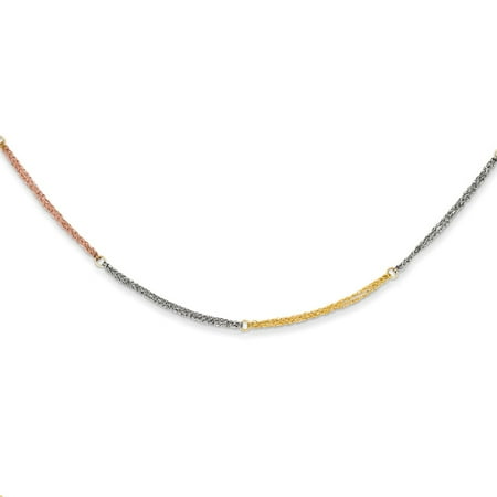 14k Three Tone Gold 16in Section Strands w/ 2in Ext Necklace