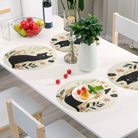 Round Grid Placemat One Sizex4 Round Placemat PVC Plate Mat,15.4 Inch Non-Slip and Heat Resistant Table Placemat Dining Room Placemat Cute Black Cat Pattern
Round Grid Placemat One Sizex4 Round Placemat PVC Plate Mat,15.4 Inch Non-Slip and Heat Resistant Table Placemat Dining Room Placemat Cute Black Cat Pattern