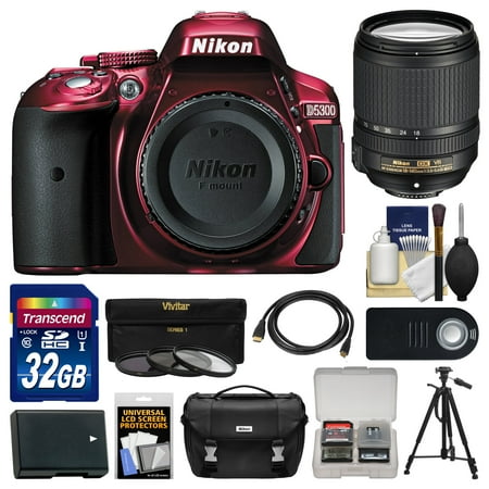 Nikon D5300 Digital SLR Camera Body (Red) with 18-140mm VR Zoom Lens + 32GB Card + Case + Battery + Tripod + Kit
