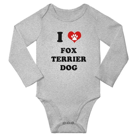 I Heart Fox Terrier Dog Cute Baby Long Bodysuit Jumpsuits (Gray 6-12 Months)