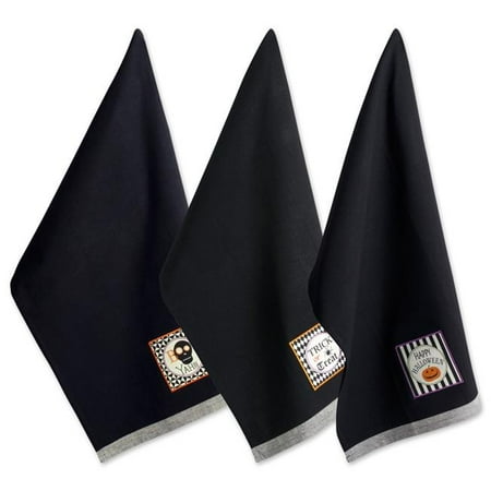 Black All Hallows Eve Halloweeen Embellished Dish Towel Set - Set of 3