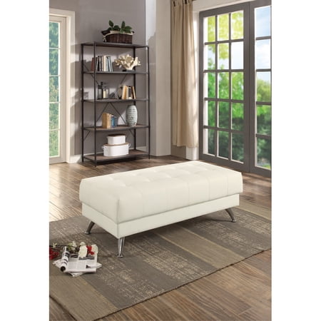 Bonded Leather Ottoman In White With Chrome Legs