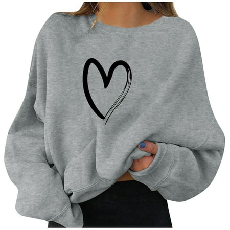 

RPVATI Plus Size Workout Sweatshirt for Women Crewneck Pullover Clearance Long Sleeve Hoodies Maternity Fall Outfits Graphic Clothes Heart Sweatshirts Gray XXL