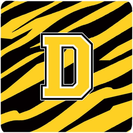 Monogram - Tiger Stripe - Black Gold Foam Coasters Initial Letter D Set - 4