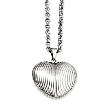 Stainless Steel 24in Puffed Heart Pendant Necklace