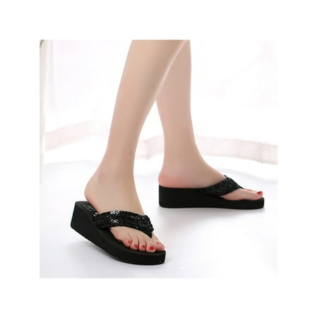 Tenmix Womens Wedge Flip Flops Sequins Thong Sandals Bling Beach Slippers Glitter Wedding Shoes Black; 1 Pair; US 9
Tenmix Womens Wedge Flip Flops Sequins Thong Sandals Bling Beach Slippers Glitter Wedding Shoes Black; 1 Pair; US 9