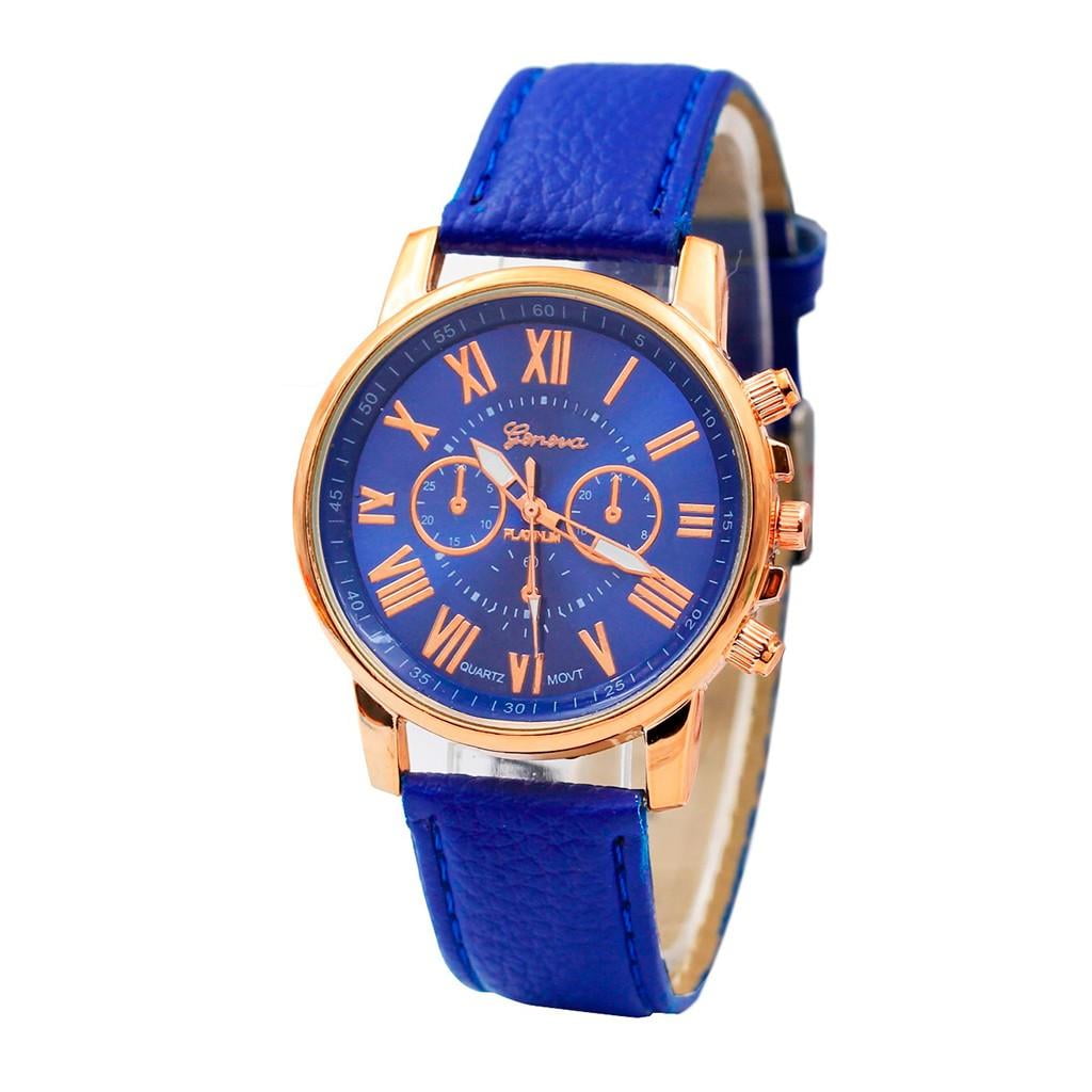 Women S Roman Numerals Faux Leather Analog Quartz Watch Blue Buy