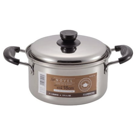 Two-handed pan 18cm with pan lid IH compatible Stainless NEW Novel HB-116// Plate