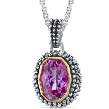 Peora 7.75 Carat T.G.W. Barrel Cut Created Pink Sapphire Rhodium over Sterling Silver Pendant, 18