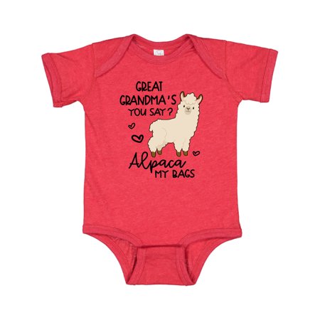 Inktastic Great Grandma s You Say Alpaca My Bags Gift Baby Boy or Baby Girl Bodysuit
Inktastic Great Grandma s You Say Alpaca My Bags Gift Baby Boy or Baby Girl Bodysuit