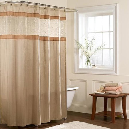 Maytex Embroidered Panel Fabric Shower Curtain