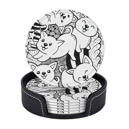 LNWH Coasters Cute Dog Fun Doodle Leather Round Coasters Set of 6 for Kitchen Dining Room Living Room Bar - Tabletop Waterproof and Anti-scald
LNWH Coasters Cute Dog Fun Doodle Leather Round Coasters Set of 6 for Kitchen Dining Room Living Room Bar - Tabletop Waterproof and Anti-scald