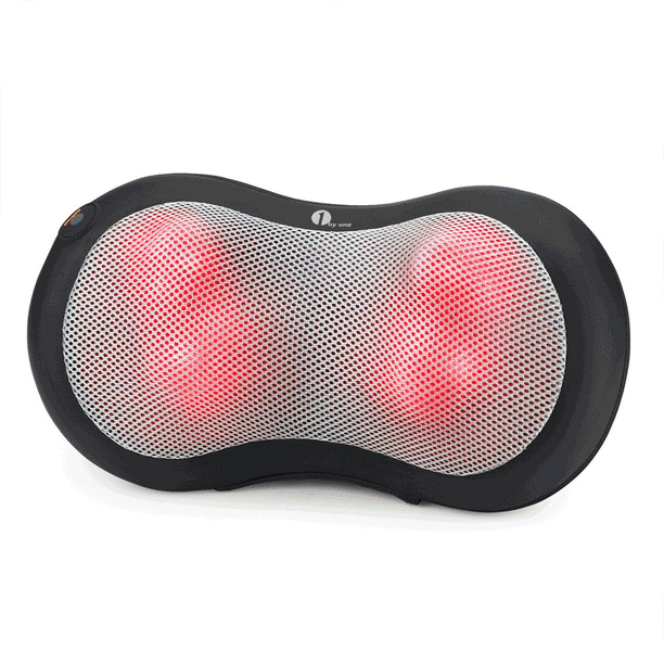 1byone Shiatsu Massage Pillow Massager with Heat Balls and Car Adapter, Neck Massager Shoulder Massager Back Massager for Home, Office and Car Use, Black