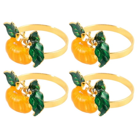 4 Pcs Decorative Halloween Decors Metal Pumpkin-shaped Napkin Rings (Orange)