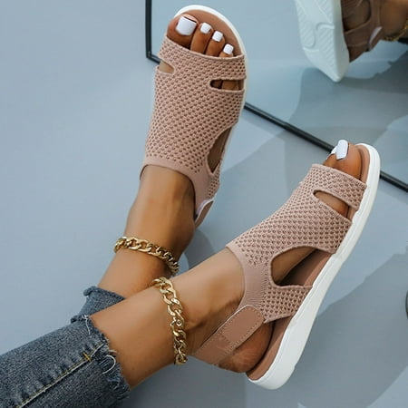 

Vedolay Sandals for Women Casual Summer Women s Braided Low Block Heel Sandals Square Open Toe Slip On Shoes Khaki 6.5