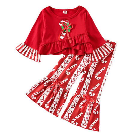 DOUBFIVSY Toddler Girls Christmas Outfits Long Sleeve Candy Cane Ruffle Tops + Flare Pants 2Pcs Set
DOUBFIVSY Toddler Girls Christmas Outfits Long Sleeve Candy Cane Ruffle Tops + Flare Pants 2Pcs Set