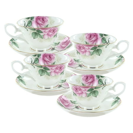 Rose Bouquet Bone China - Cup and Saucer - Set of 4