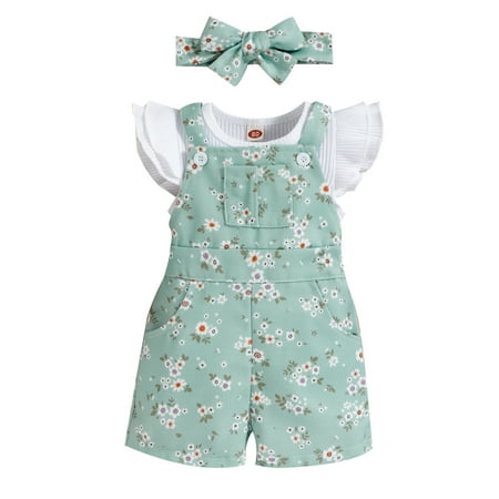 Musuos Baby Girls 3PCS Pants Suit Fly Sleeve Plain Crew Tees + Floral Adjustable Straps Short Suspender Pants + Bow Headband
Musuos Baby Girls 3PCS Pants Suit Fly Sleeve Plain Crew Tees + Floral Adjustable Straps Short Suspender Pants + Bow Headband