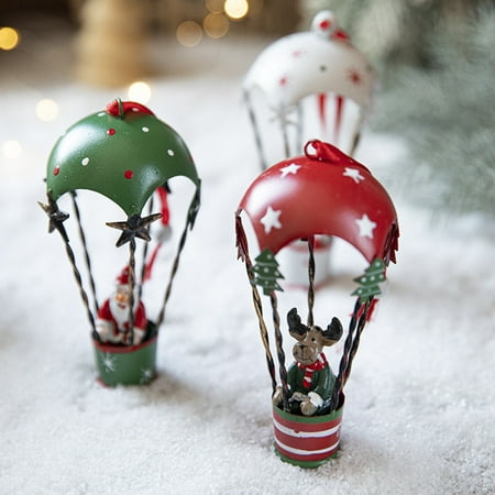 

Vnanda 3Packs Christmas Hot Air Balloon Shape Decoration Pendant Decorative Hand-Painted Scandinavian Style Christmas Tree Decor Reusable Iron Art Christmas Parachute Pendant