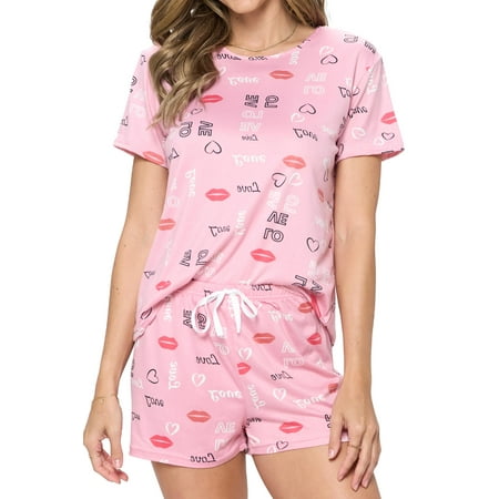 Women s Print Crew Neck Short Sleeve T Shirt Shorts Pajamas Sleepwear Set Loungewear
Women s Print Crew Neck Short Sleeve T Shirt Shorts Pajamas Sleepwear Set Loungewear