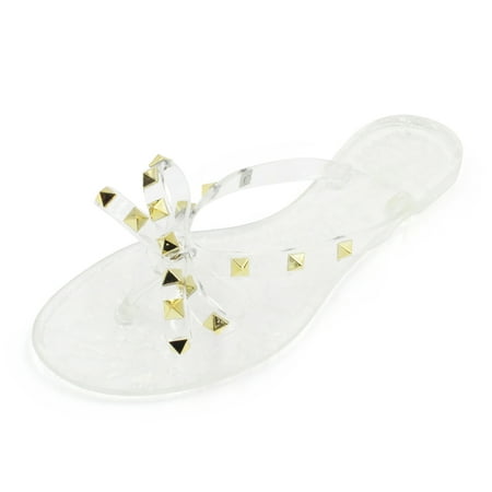 LAVRA Womens Stud Bow Sandals Summer Jelly Flip Flop