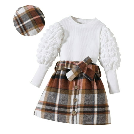 Rovga Outfit For Children Toddler Kids Baby Girls Long Sleeve Puff Sleeve Ribbed T Shirt Tops Button Plaid Flannel Skirts With Hat 3Pcs Princess Outfits Clothes Set
Rovga Outfit For Children Toddler Kids Baby Girls Long Sleeve Puff Sleeve Ribbed T Shirt Tops Button Plaid Flannel Skirts With Hat 3Pcs Princess Outfits Clothes Set
