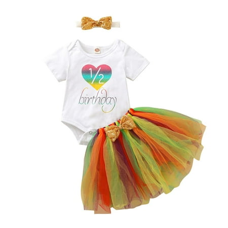 Letter Birthday Romper Tops+Tutu Skirt+Hairband Sets