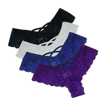 Mytrendy Women Sexy Strappy Lace Stretchy Panties Brief Underwear 4-Pack