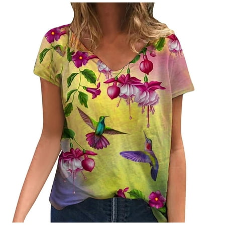 Womens Summer Tops 2023 Fashion Woman V-Neck Short Sleeve Blouse T-Shirt Summer Printing Loose Tops Birthday Tops for Women Yellow XL
Womens Summer Tops 2023 Fashion Woman V-Neck Short Sleeve Blouse T-Shirt Summer Printing Loose Tops Birthday Tops for Women Yellow XL