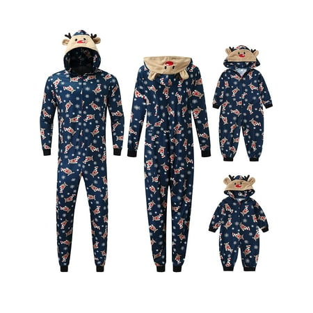 

GRNSHTS Christmas Family Matching Pajamas Women Men Kids Baby Reindeer Printed Hoodie Romper One Piece Jumpsuit Zipper Home Sleepwear