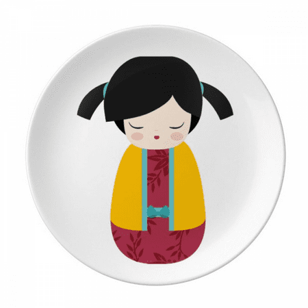 Yellow Kimono Japan Doll Art Plate Decorative Porcelain Salver Tableware Dinner Dish