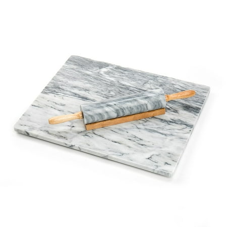 Fox Run Gray Marble Pastry Board and Matching Rolling Pin Gift Set