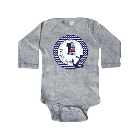 Inktastic 1 Years Old Nautical Anchor Boy Birthday Gift Baby Boy Long Sleeve Bodysuit
