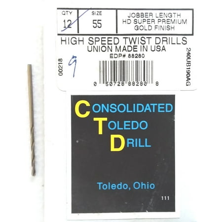 CTD 88280 #55 jobber super premium gold twist drill bit Pkg4