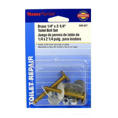 5PK Master Plumber 2 Pack 1/4 x 2-1/4 Brass Toilet Bolt With Nuts