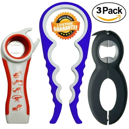 Bottle Jar & Can Opener 3 Pack Multi-Opener Kitchen Tool Bundle Set Lid Seal Remover Mobility Aids For Arthritis Twister Grips Lid Twist Off Rheumatoid Arthritis Products & Aids