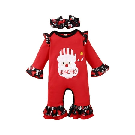 Infant Baby Girls Christmas Outfit Long Sleeve Ruffle Santa Claus/Pattern Print Jumpsuit + Headband Clothes Sets
Infant Baby Girls Christmas Outfit Long Sleeve Ruffle Santa Claus/Pattern Print Jumpsuit + Headband Clothes Sets