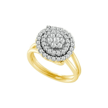 14kt Yellow Gold Womens Round Diamond Concentric Circle Flower Cluster Ring 3/4 Cttw