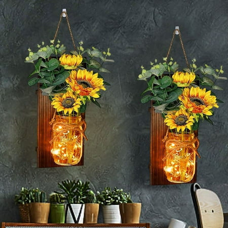 Farmhouse Sconces Wall Decor Mason Jar LED Light Artificial Sunflower LED Fairy Lights with Remote Control for Home Living Room Bedroom Kitchen Wall Decoration (Set of 2)
Farmhouse Sconces Wall Decor Mason Jar LED Light Artificial Sunflower LED Fairy Lights with Remote Control for Home Living Room Bedroom Kitchen Wall Decoration (Set of 2)