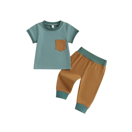 Suanret 2Pcs Toddler Kids Boys Tops Pants Outfits Contrast Color Short Sleeve T-shirt Long Pants Summer Outfits Green 6-12 Months
Suanret 2Pcs Toddler Kids Boys Tops Pants Outfits Contrast Color Short Sleeve T-shirt Long Pants Summer Outfits Green 6-12 Months