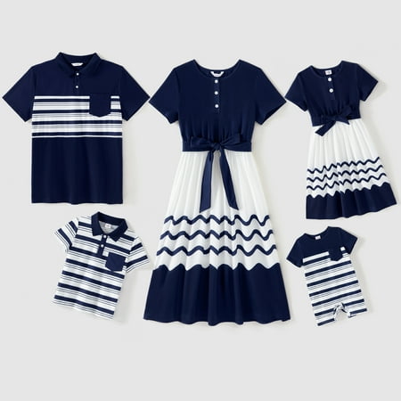 PatPat Family Matching Cotton Short-sleeve Spliced Chevron Pattern Dresses and Striped Polo Shirts
PatPat Family Matching Cotton Short-sleeve Spliced Chevron Pattern Dresses and Striped Polo Shirts