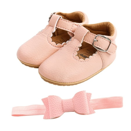Prewalker Walking Soft Shoes& Girls Flat Boys Non-Slip Headband Sole Rubber Baby Baby Shoes Pink 13