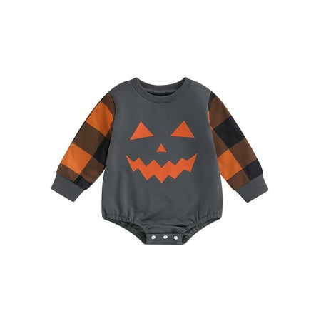 Lamuusaa Baby Girl Boy Halloween Romper Plaid Long Sleeve Round Neck Pumpkin Face Print Bodysuit Newborn Outfit
Lamuusaa Baby Girl Boy Halloween Romper Plaid Long Sleeve Round Neck Pumpkin Face Print Bodysuit Newborn Outfit
